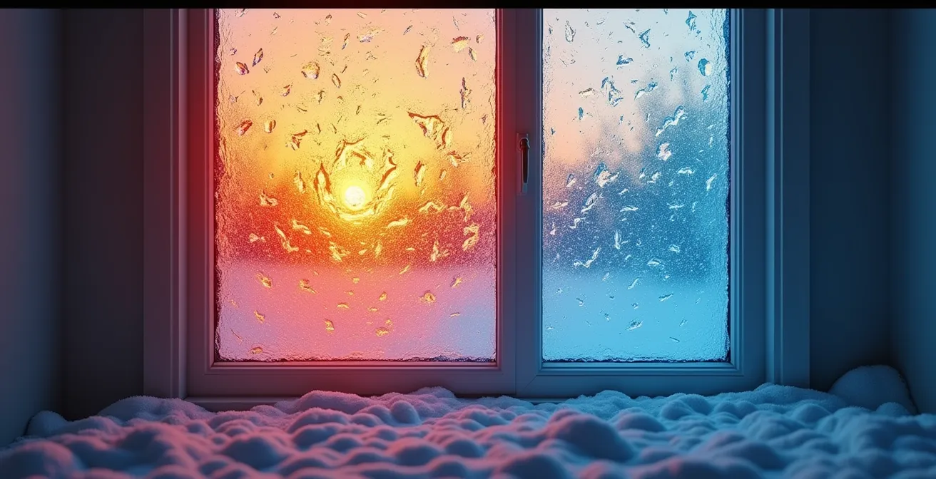 Infrared thermal image showing heat loss patterns around window installation