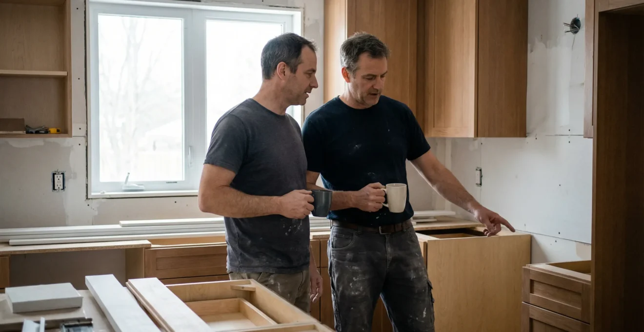 Entrepreneur et propriétaire discutant d'un projet de rénovation de cuisine à Ottawa